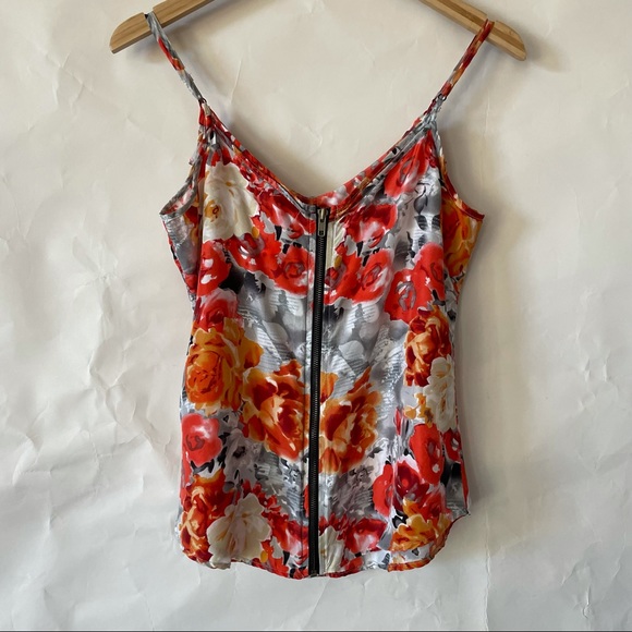 KUT pretty red silk ruffle front v-neck tank L - Picture 5 of 10